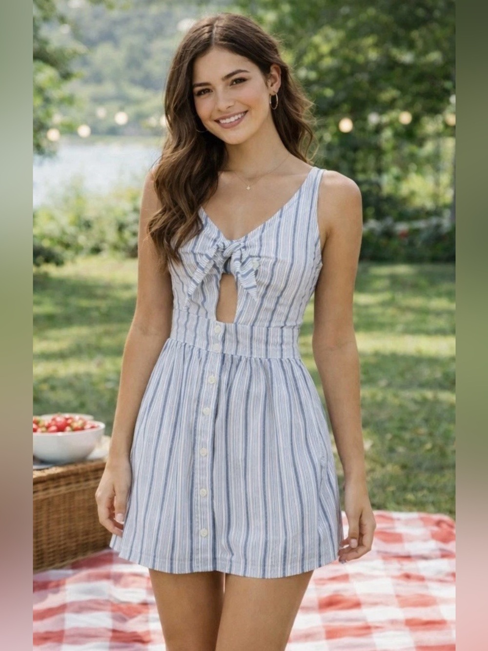Abercrombie & Fitch Blue White Striped Mini Dress XS S Cottagecore Summer Fairy